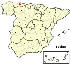 Localización de la ciudad de Oviedo en España.